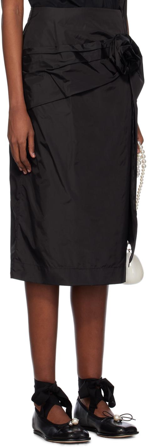 Black Pressed Rose Midi Skirt