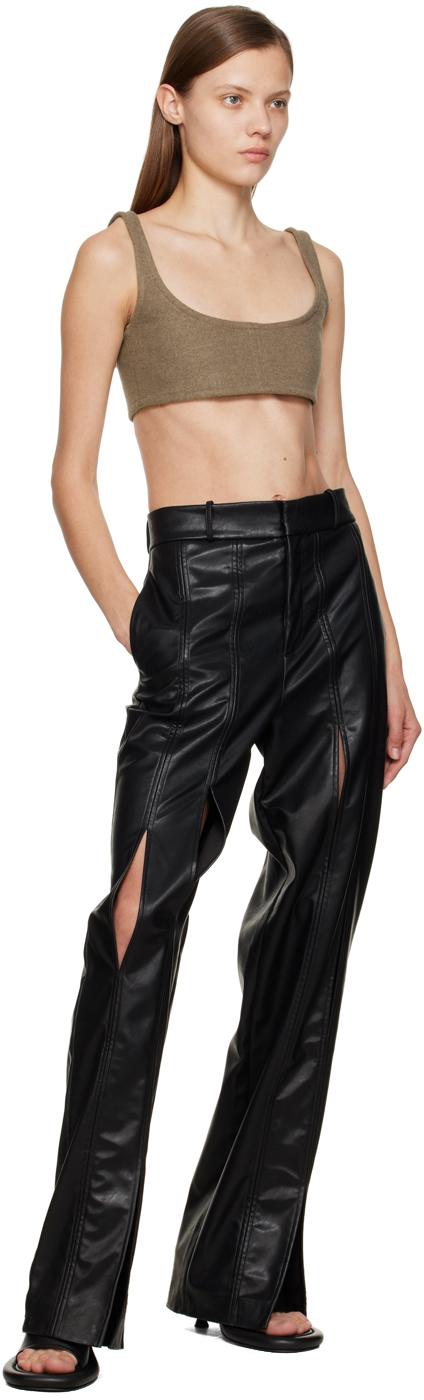 Black Split Seam Faux-Leather Trousers