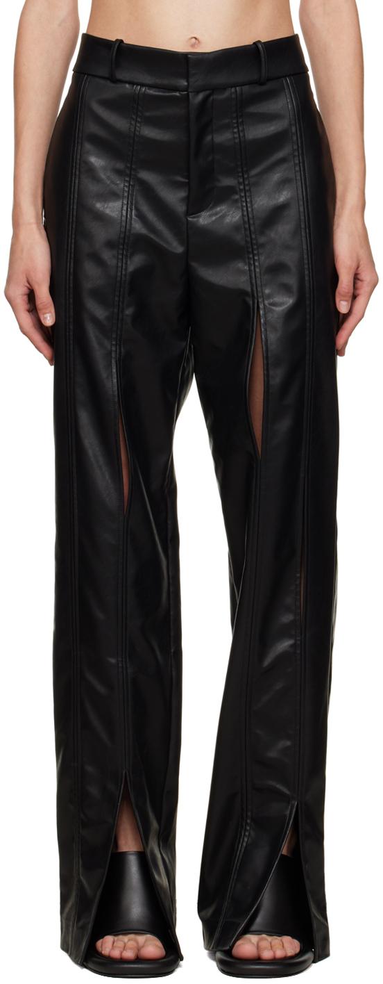 Black Split Seam Faux-Leather Trousers