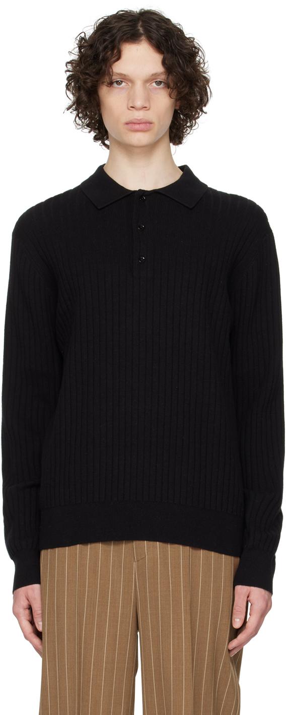 Black Three-Button Placket Polo