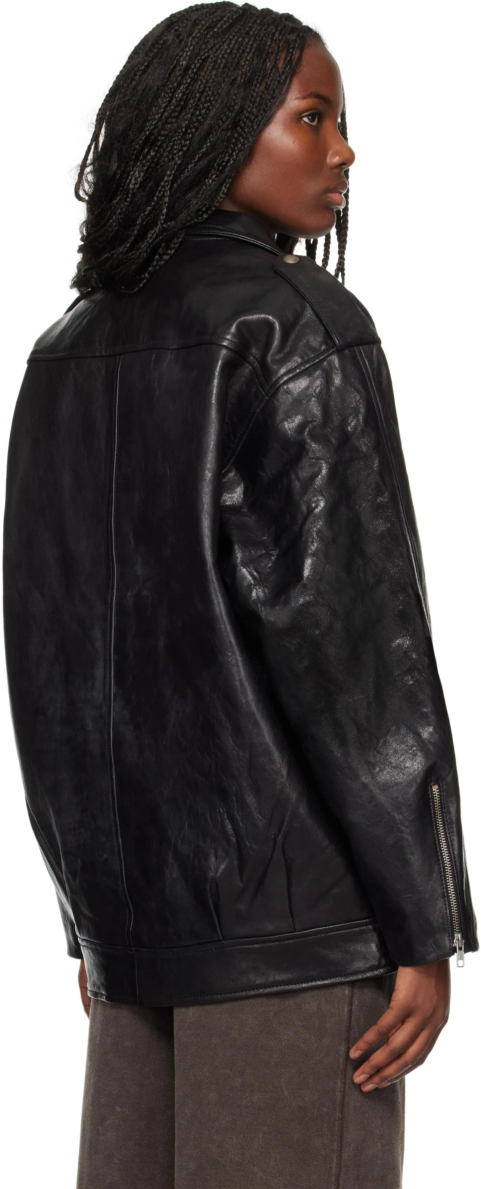 Black Elongated Motorcycle Leather Jacket