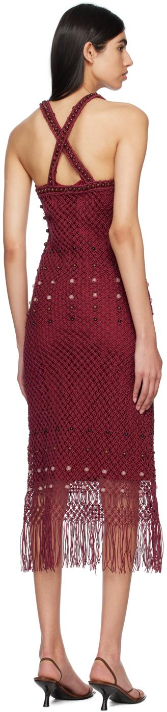 Bordeaux Hand-Embroidered Midi Dress