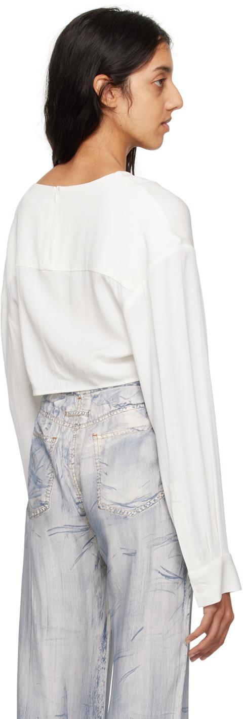 White Ruched Long Sleeve T-Shirt