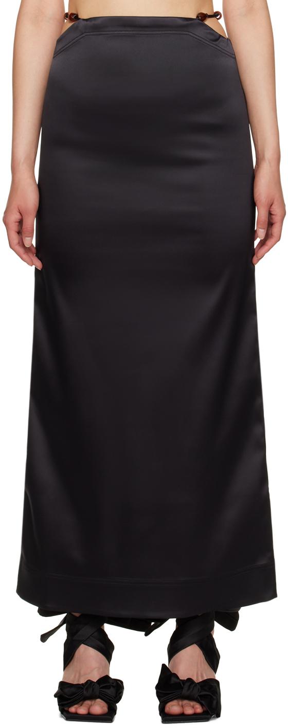 bead-detailing satin maxi skirt