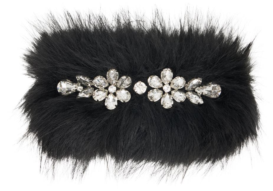 Black Furry Crystal Hair Clip