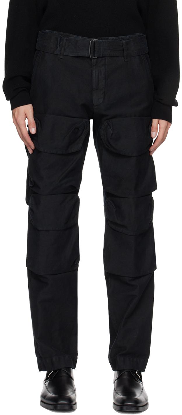 Black Garment-Dyed Cargo Pants