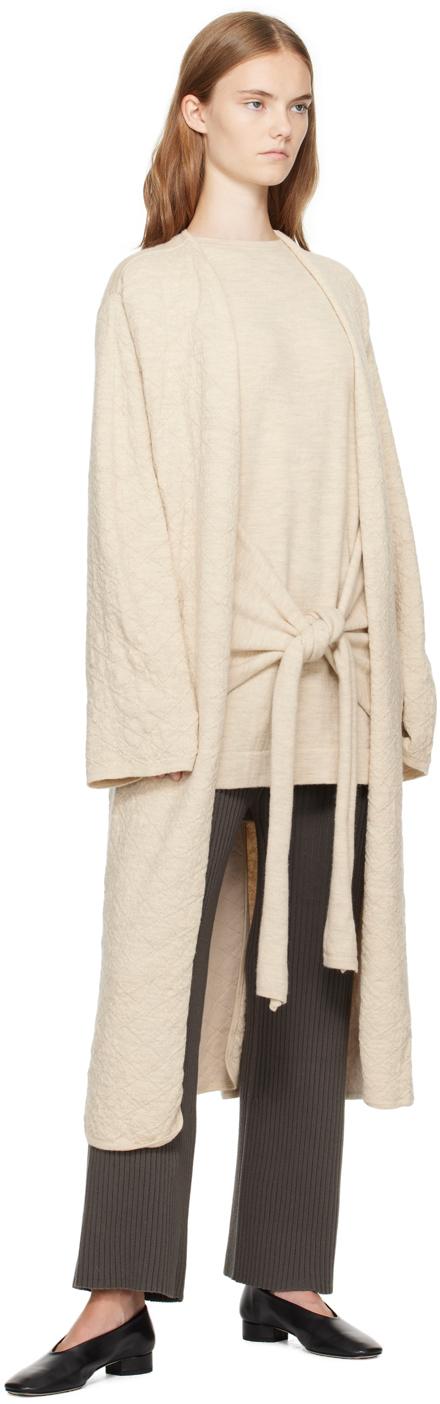 Beige Diamond Quilt Long Cardigan