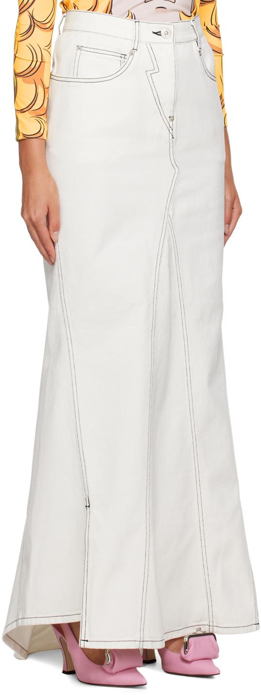 White Vented Denim Maxi Skirt