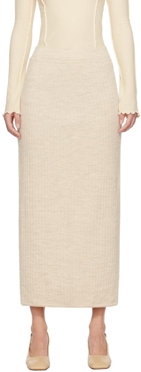 Beige Line Quilt Midi Skirt