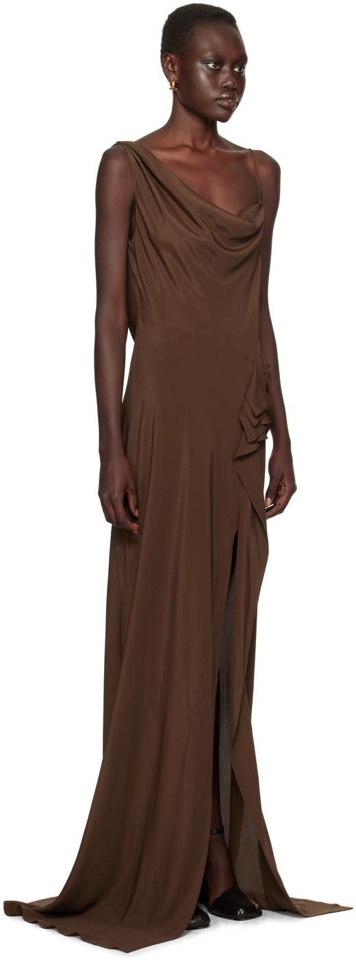 Brown Ruffled Maxi Dress