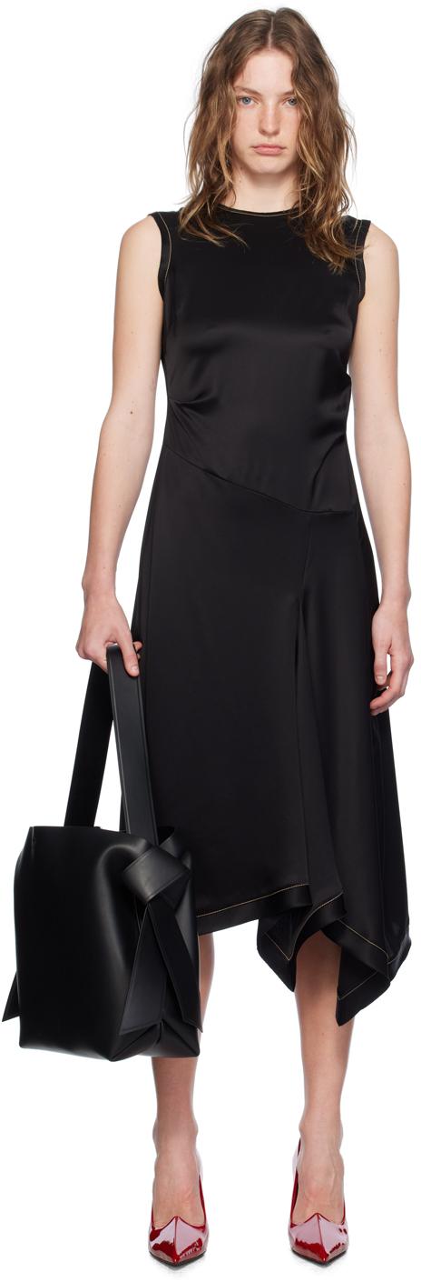 Black Raw Edge Midi Dress