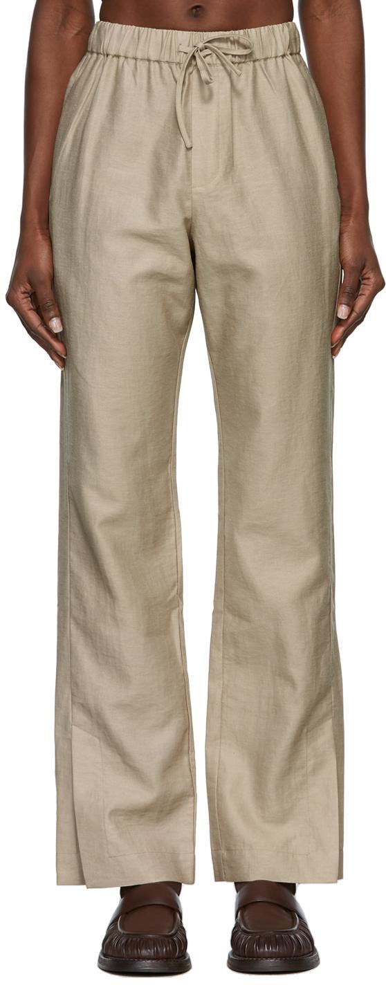 Beige Linen Drawstring Trousers