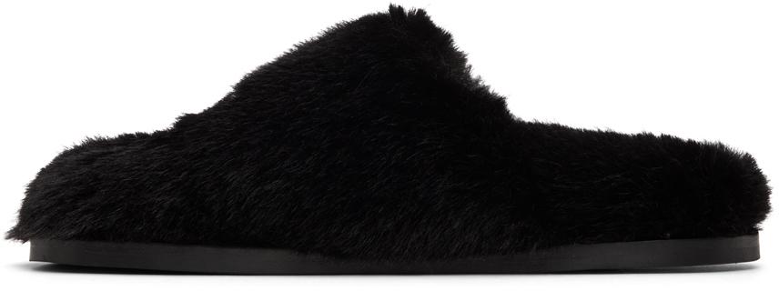 Black Embellished Furry Slippers