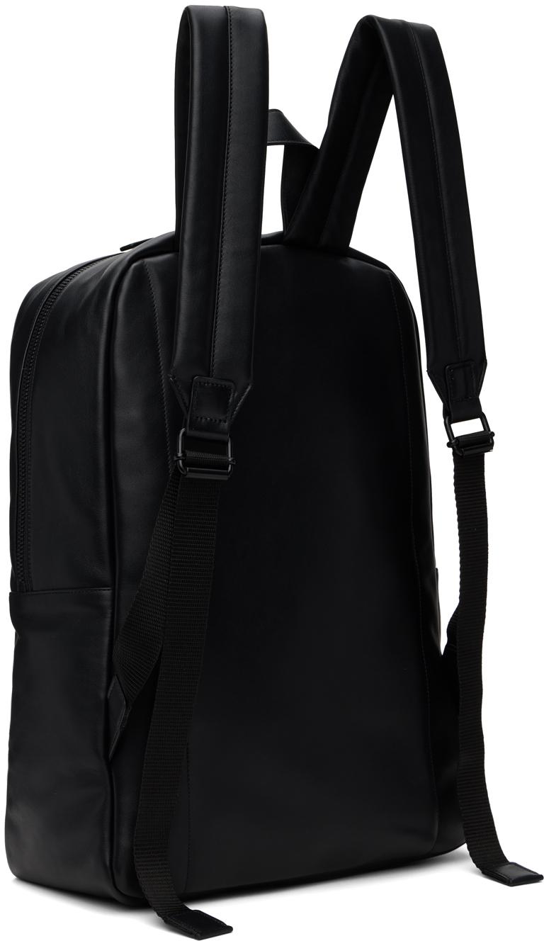 Black Soft Leather Simple Backpack