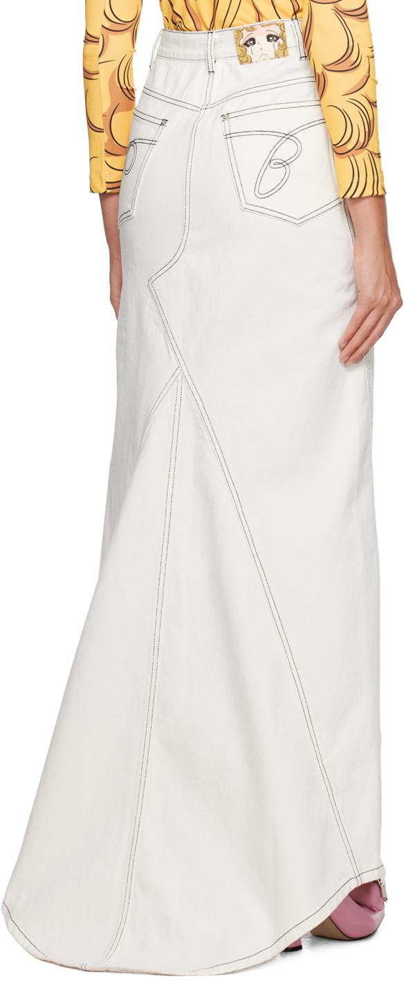 White Vented Denim Maxi Skirt