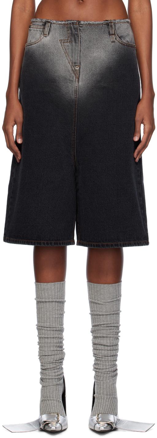 Black Five-Pocket Denim Shorts