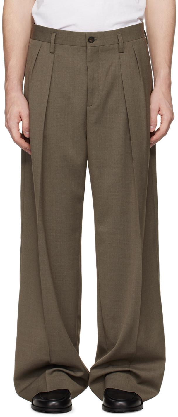 Taupe Wide Wool Trousers