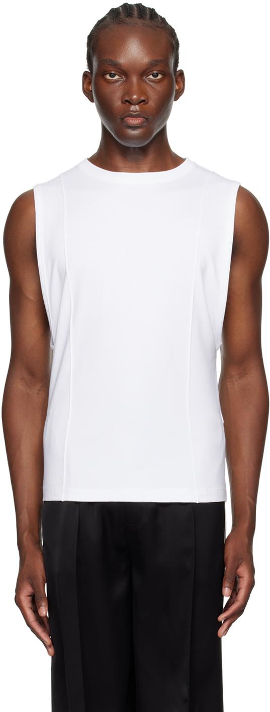 White Creased Muscle Tank Top