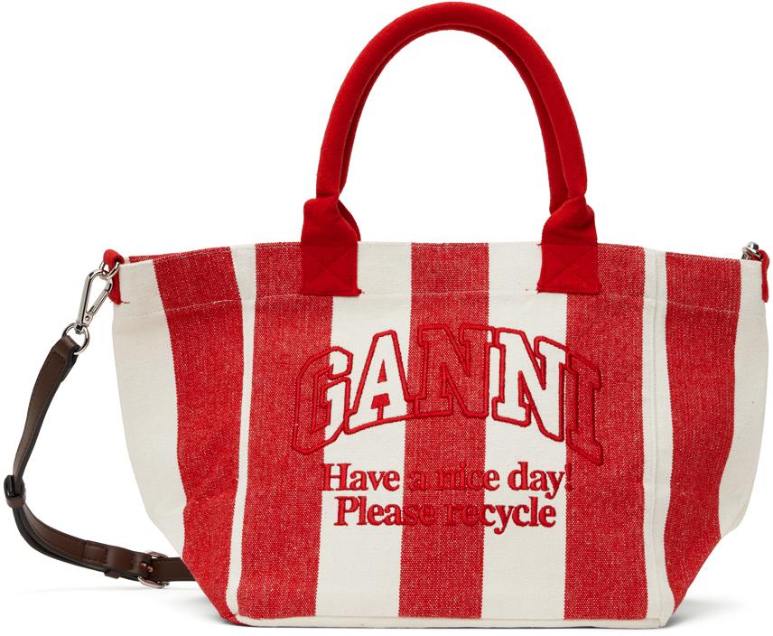 Red & Off-White Striped Small Shopper Tote