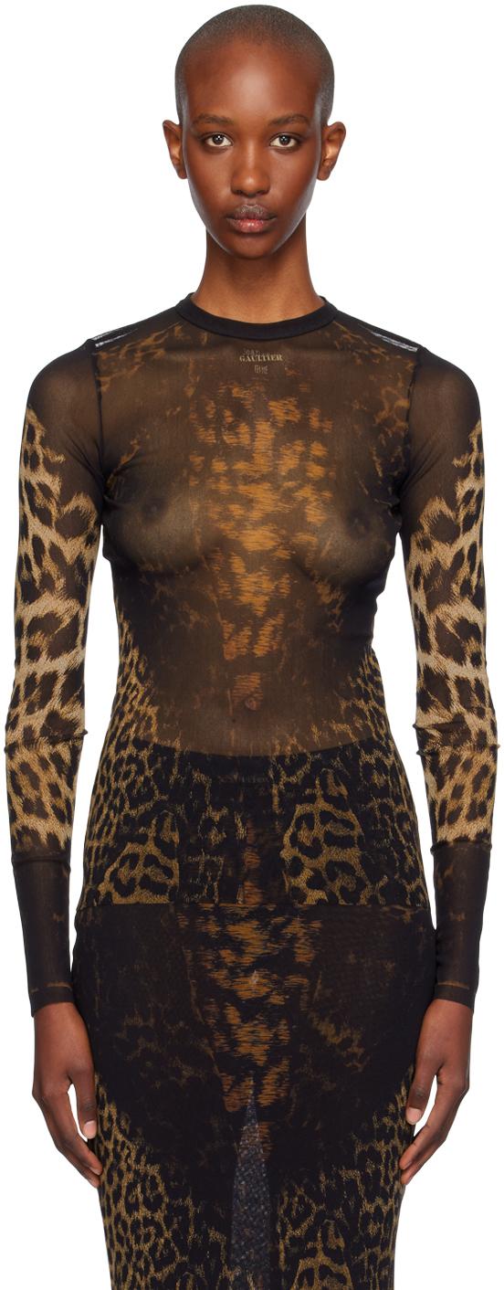 Brown Leopard Long Sleeve T-shirt