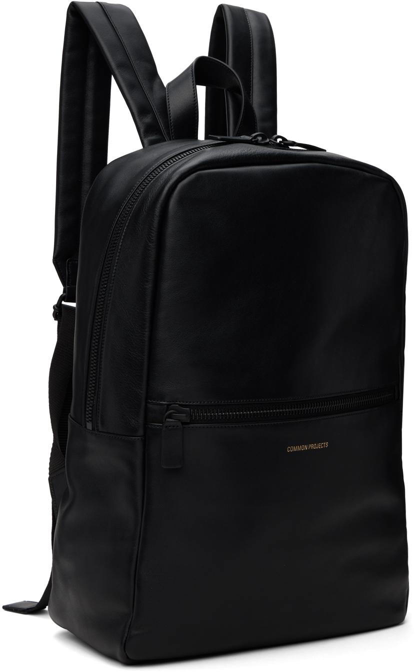 Black Soft Leather Simple Backpack