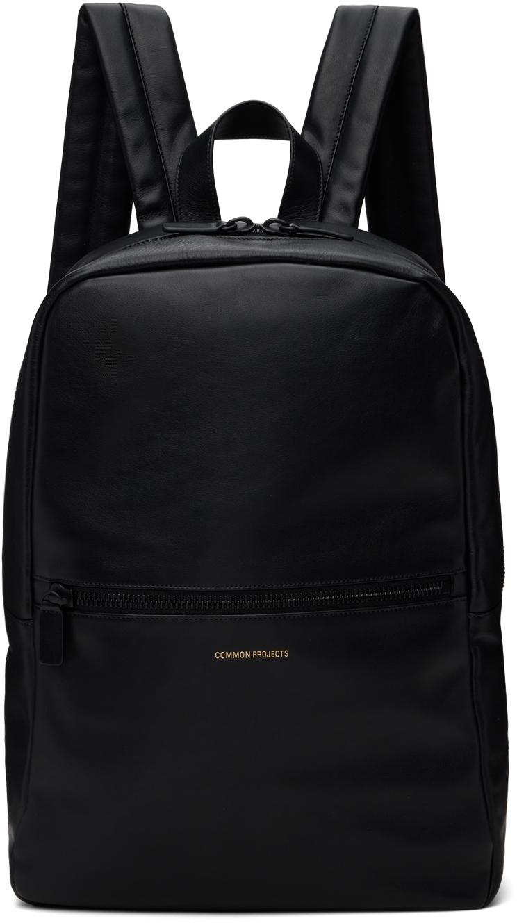 Black Soft Leather Simple Backpack