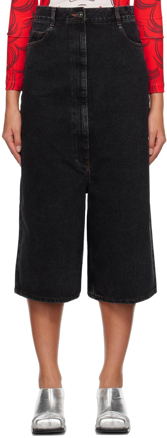 Black High-Rise Denim Shorts