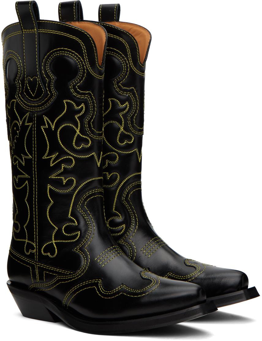 Black Mid Shaft Embroidered Western Boots