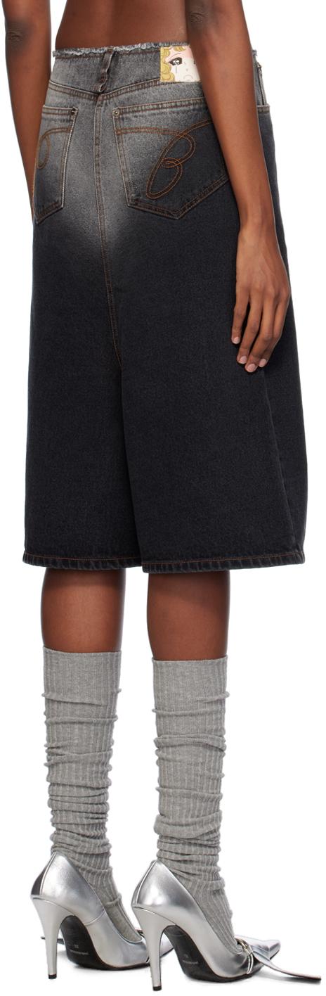 Black Five-Pocket Denim Shorts