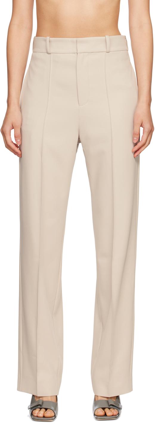 Beige Classic Wide Leg Trousers