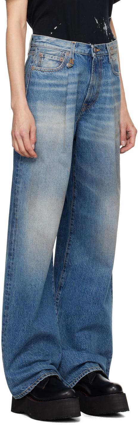 SSENSE Exclusive Blue Damon Pleated Wide Leg Jeans