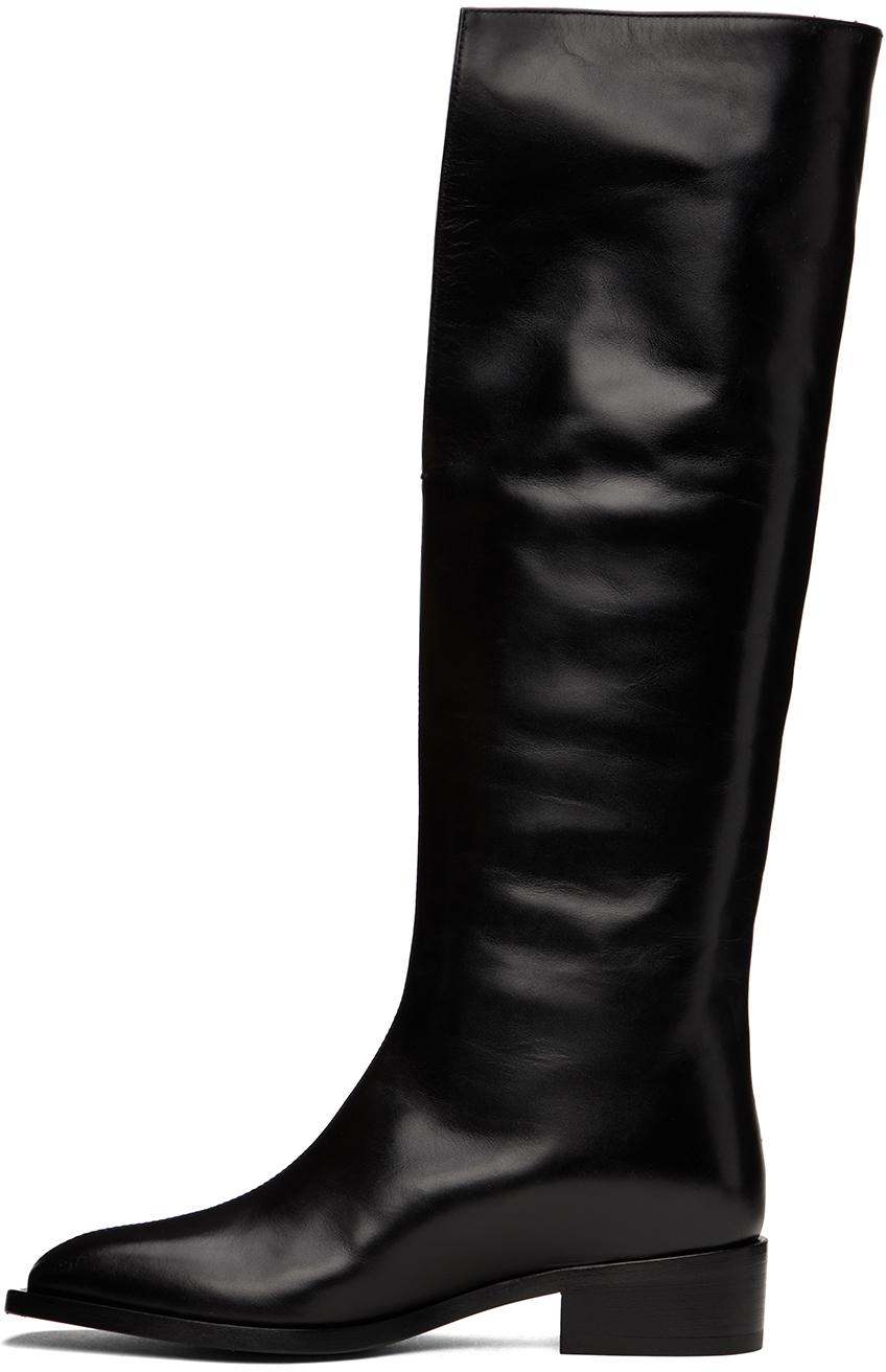 Black V-Neck Tall Boots