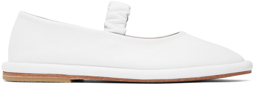 White Ruche Ballerina Flats