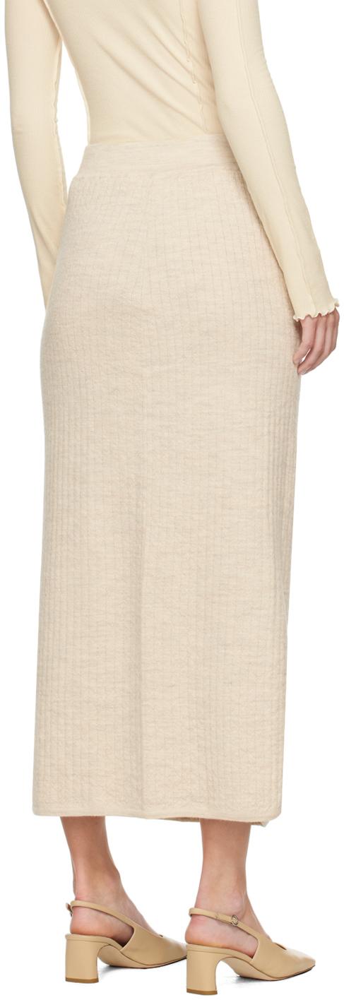 Beige Line Quilt Midi Skirt