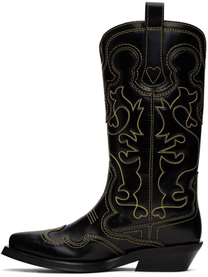 Black Mid Shaft Embroidered Western Boots