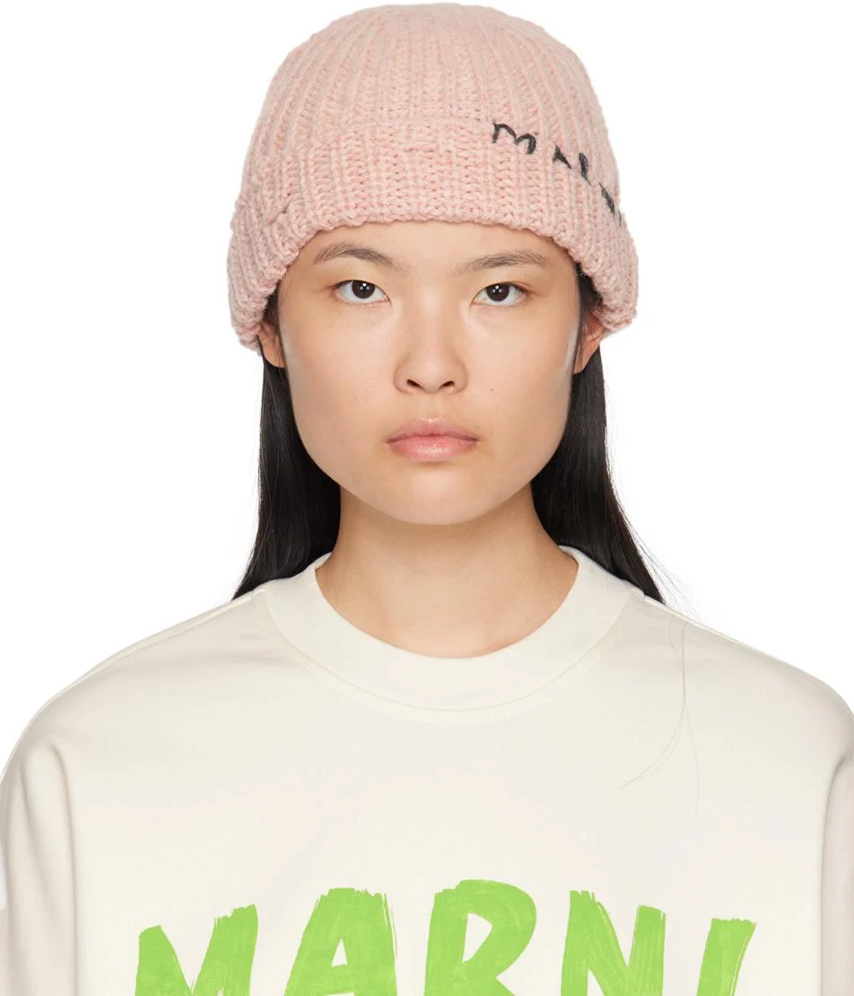 Pink Hand-Stitched Logo Beanie