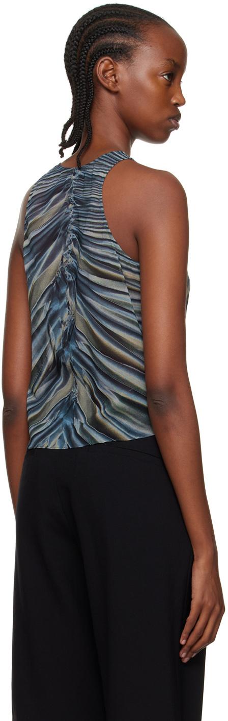 Blue Shirred Drape Tank Top