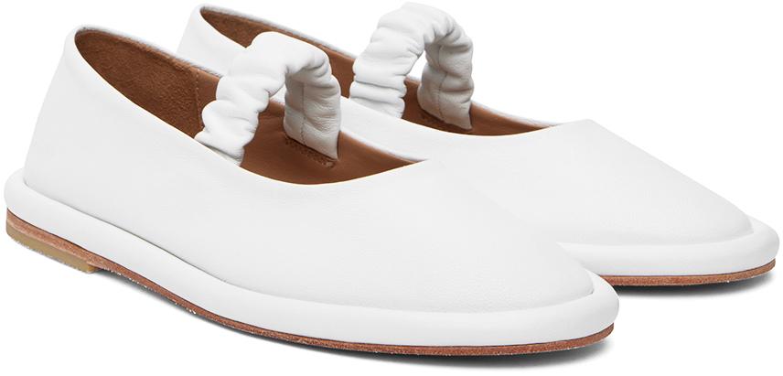 White Ruche Ballerina Flats