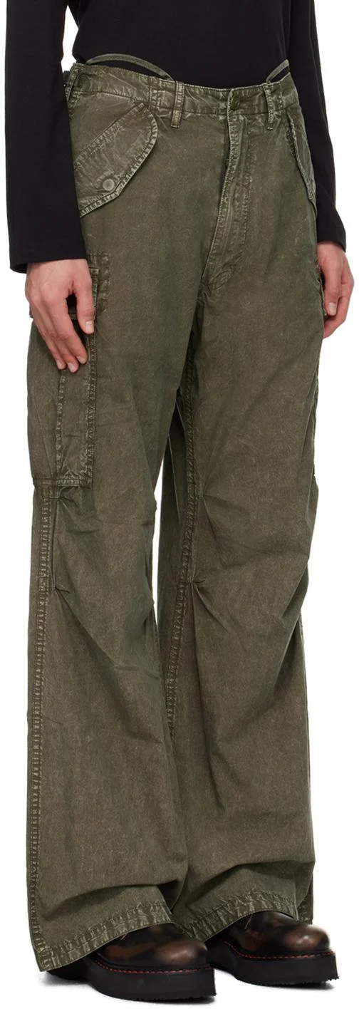 Khaki Wide-Leg Trousers