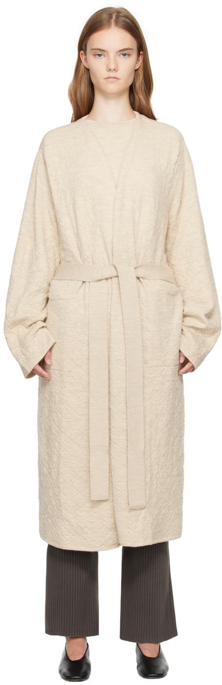 Beige Diamond Quilt Long Cardigan