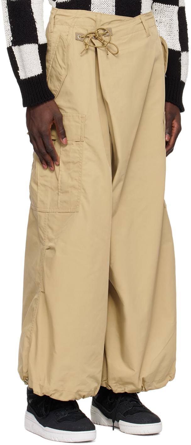 Beige Drawstring Cargo Pants