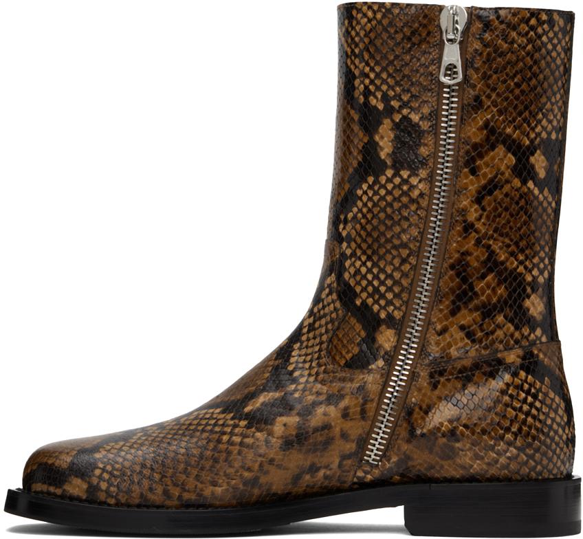 Tan Snake-Embossed Leather Boots