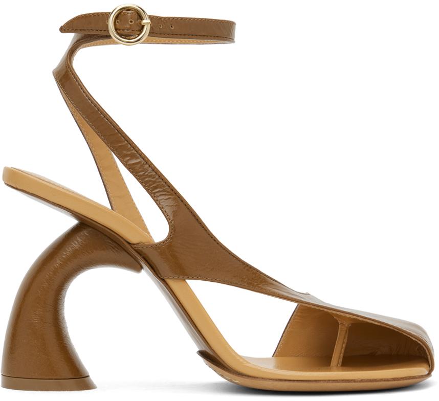 Brown Cutout Heeled Sandals