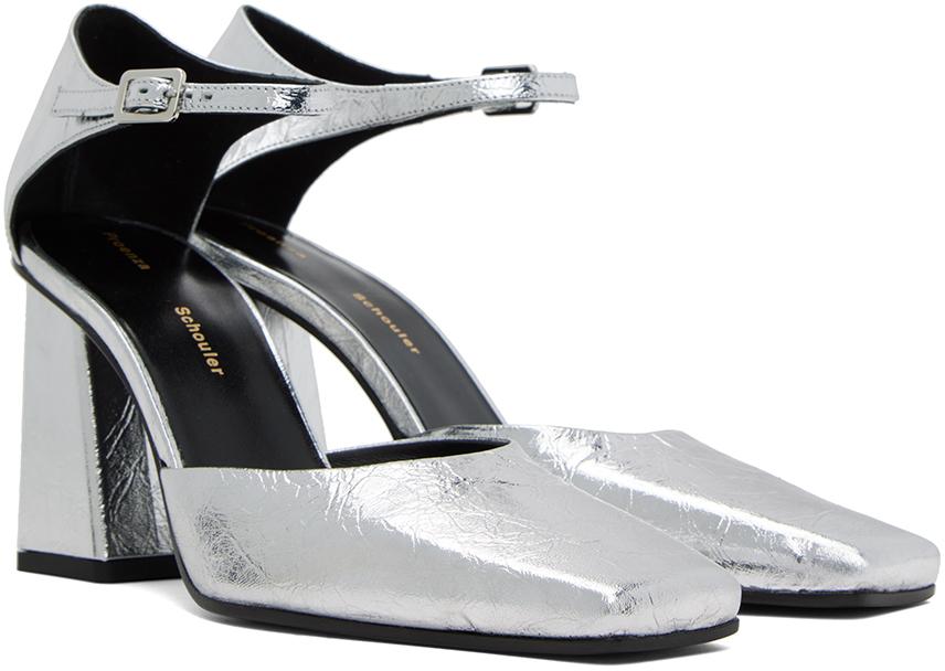 Silver Quad Ankle Strap Pumps