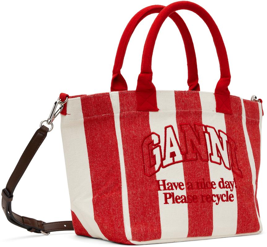 Red & Off-White Striped Small Shopper Tote