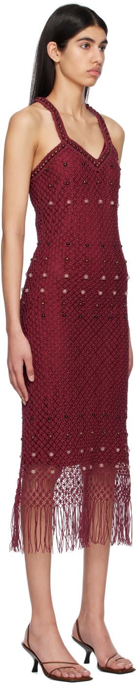 Bordeaux Hand-Embroidered Midi Dress