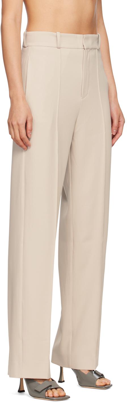 Beige Classic Wide Leg Trousers