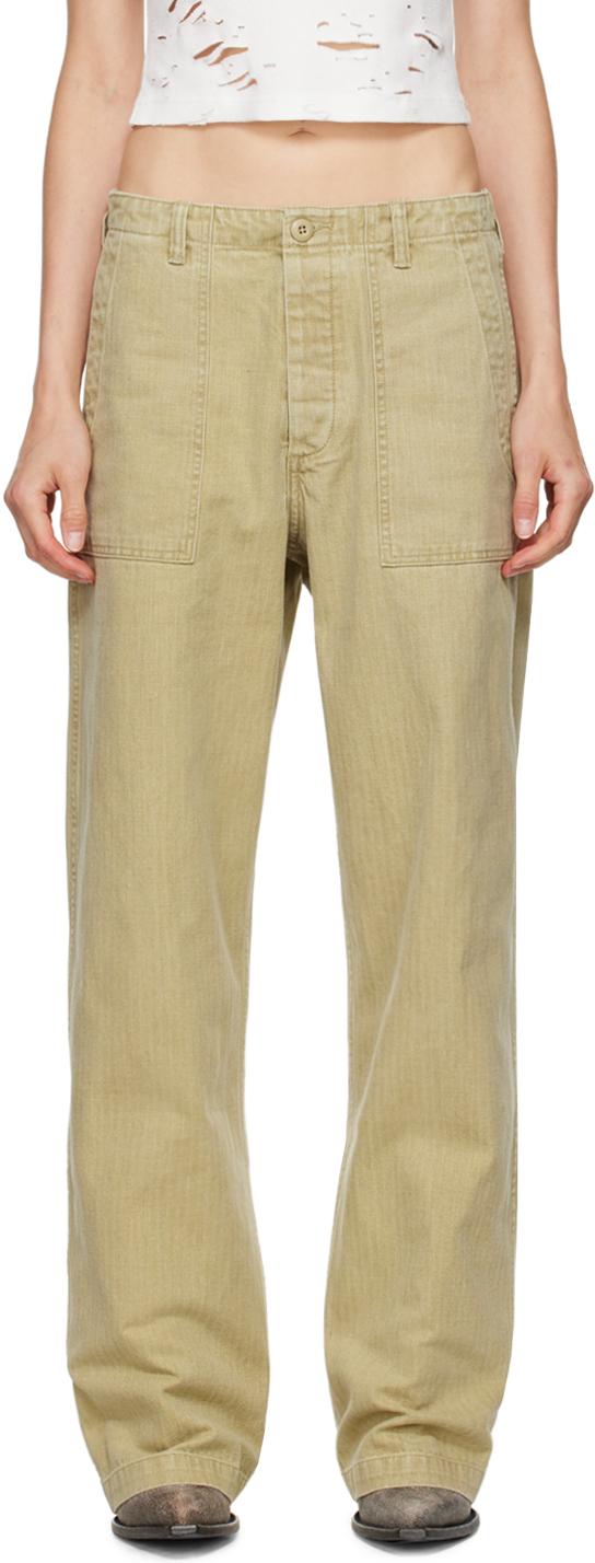 Beige Wide Leg Trousers