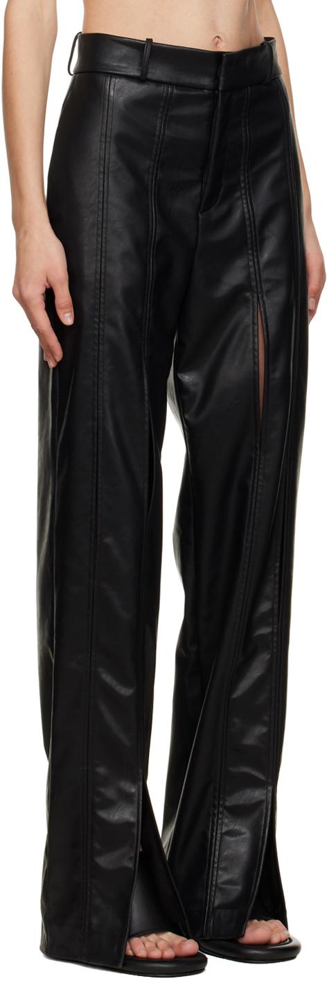 Black Split Seam Faux-Leather Trousers