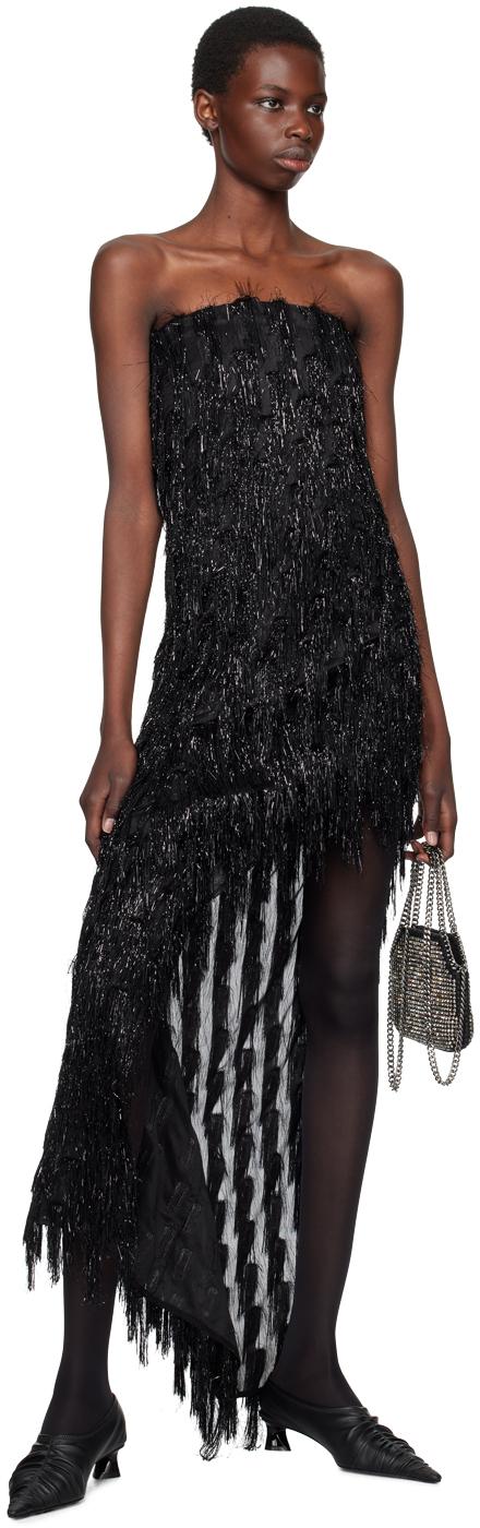 Black Tinsel Bustier Maxi Dress